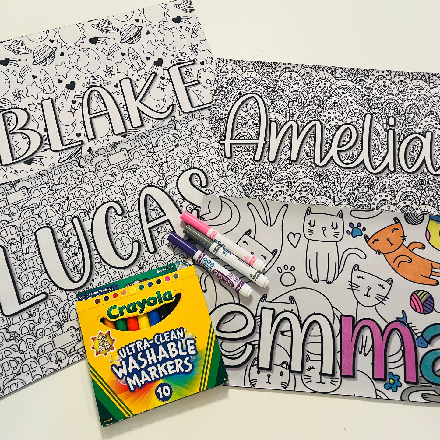 Personalized Coloring Name Placemat - Busy Rainbows