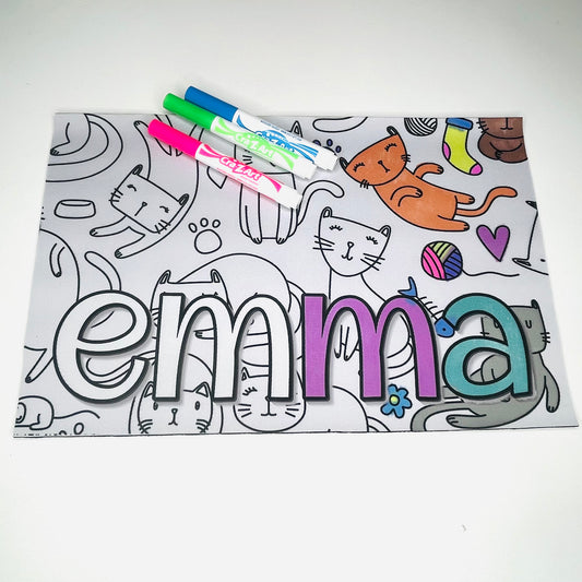 Personalized Coloring Name Placemat - Crazy Cats