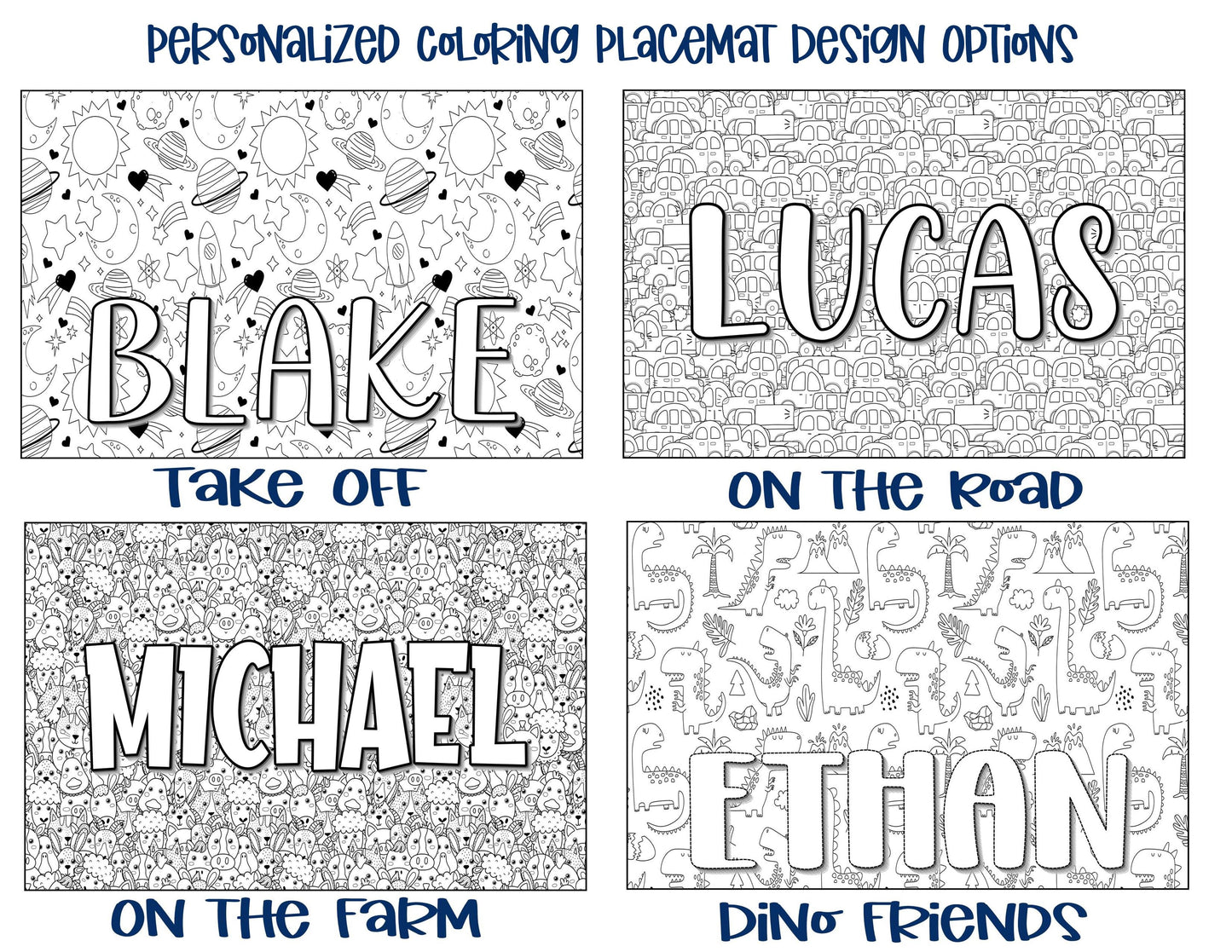 Personalized Coloring Name Placemat - On the Road