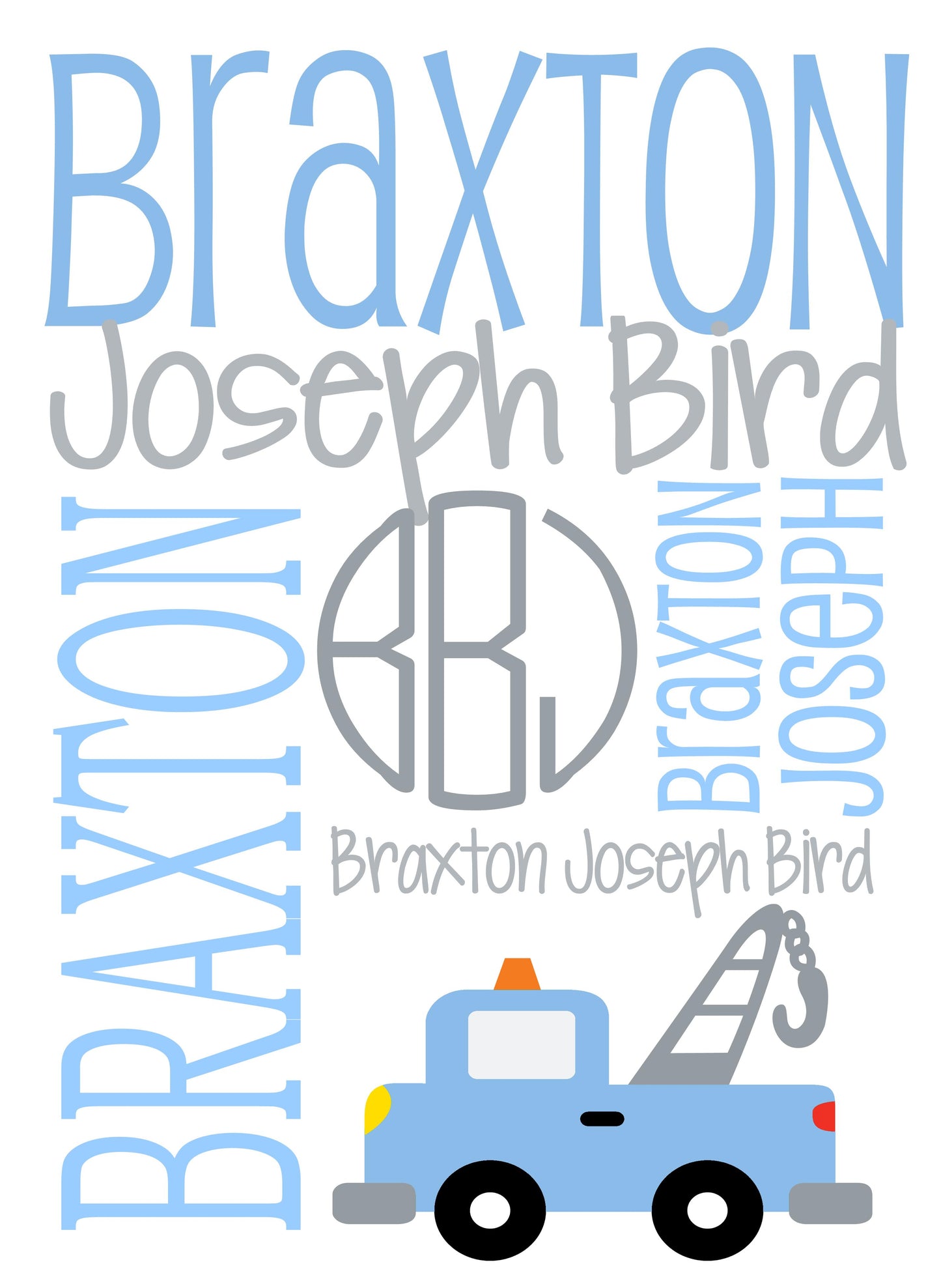 Personalized Baby Name Blanket - Classic Design with Towtruck