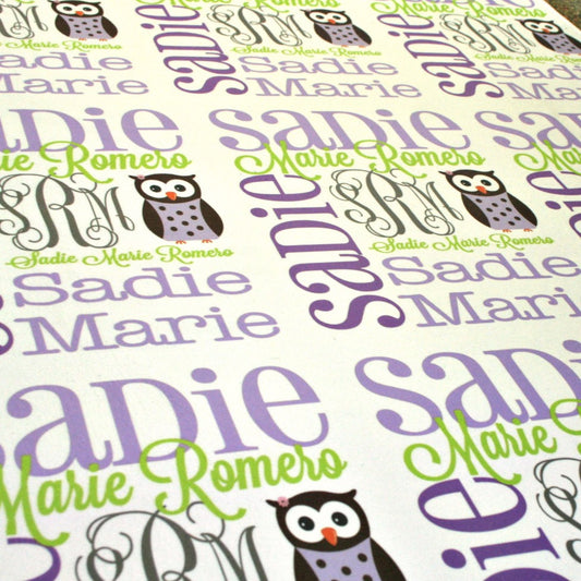 Personalized Baby Name Blanket - Classic Design - The Owl
